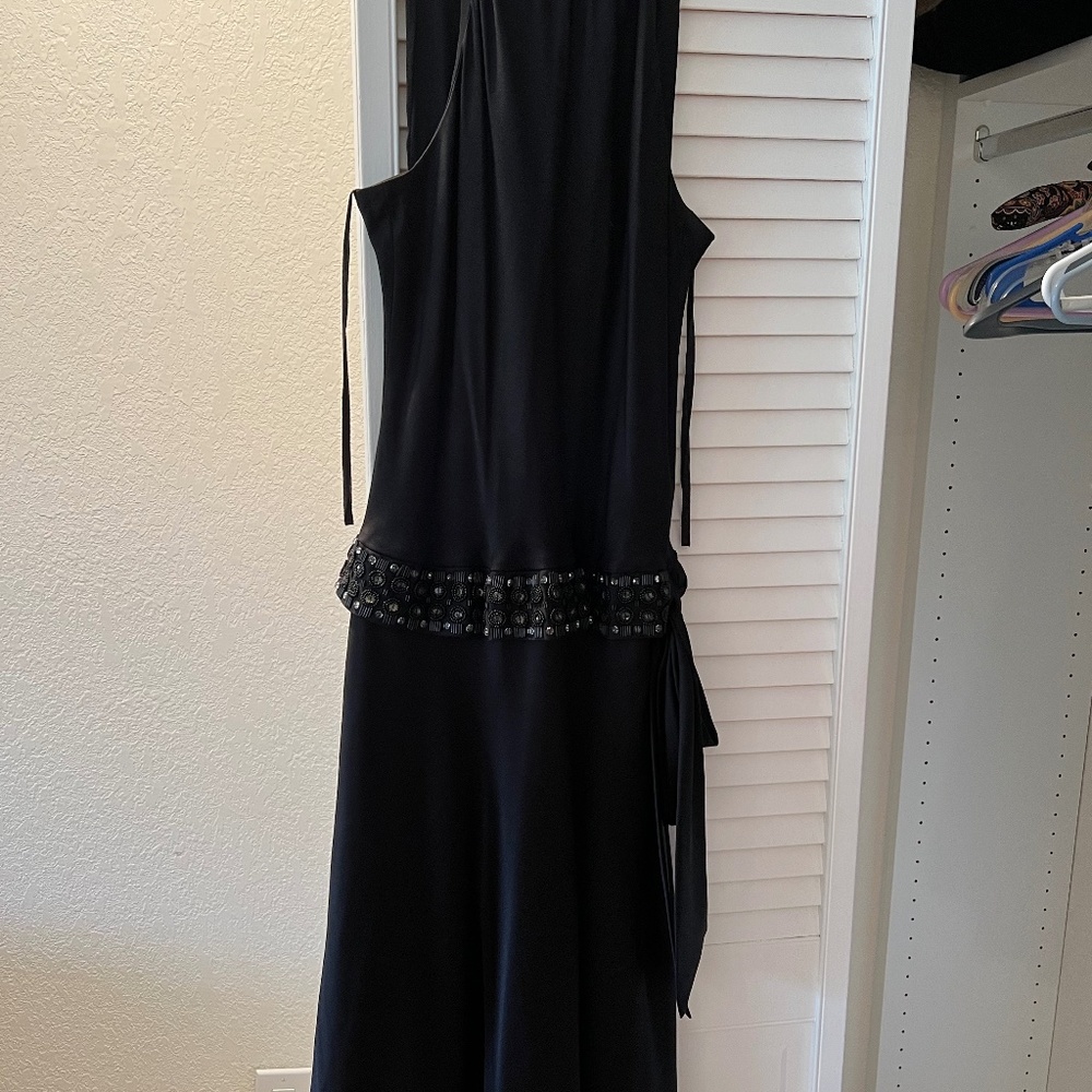Anne Klein Black Silk drop waist cocktail dress